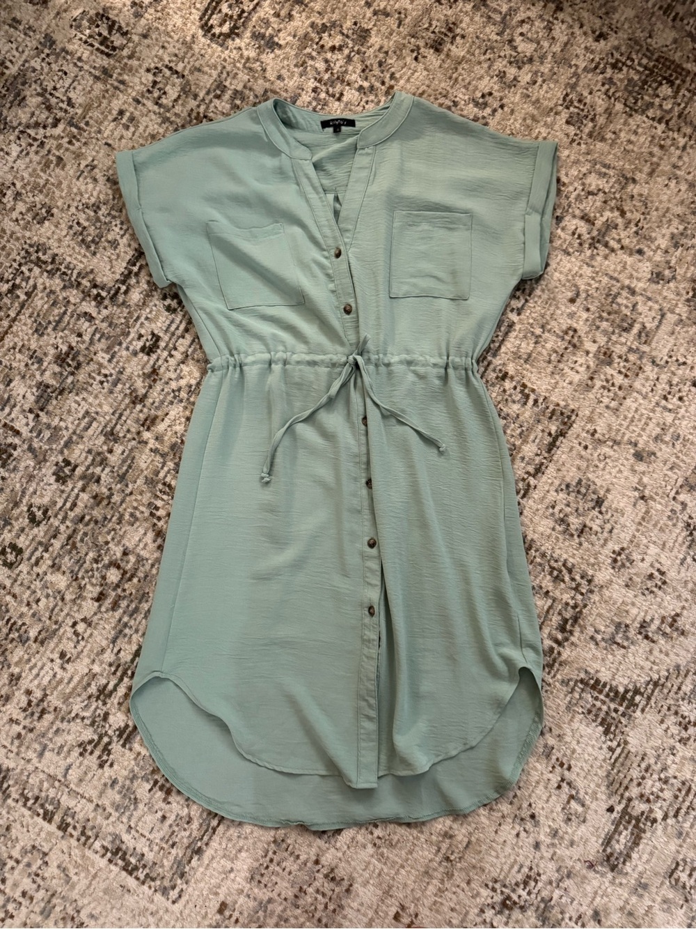 Button-Front Midi Shirt Dress in Sage Green